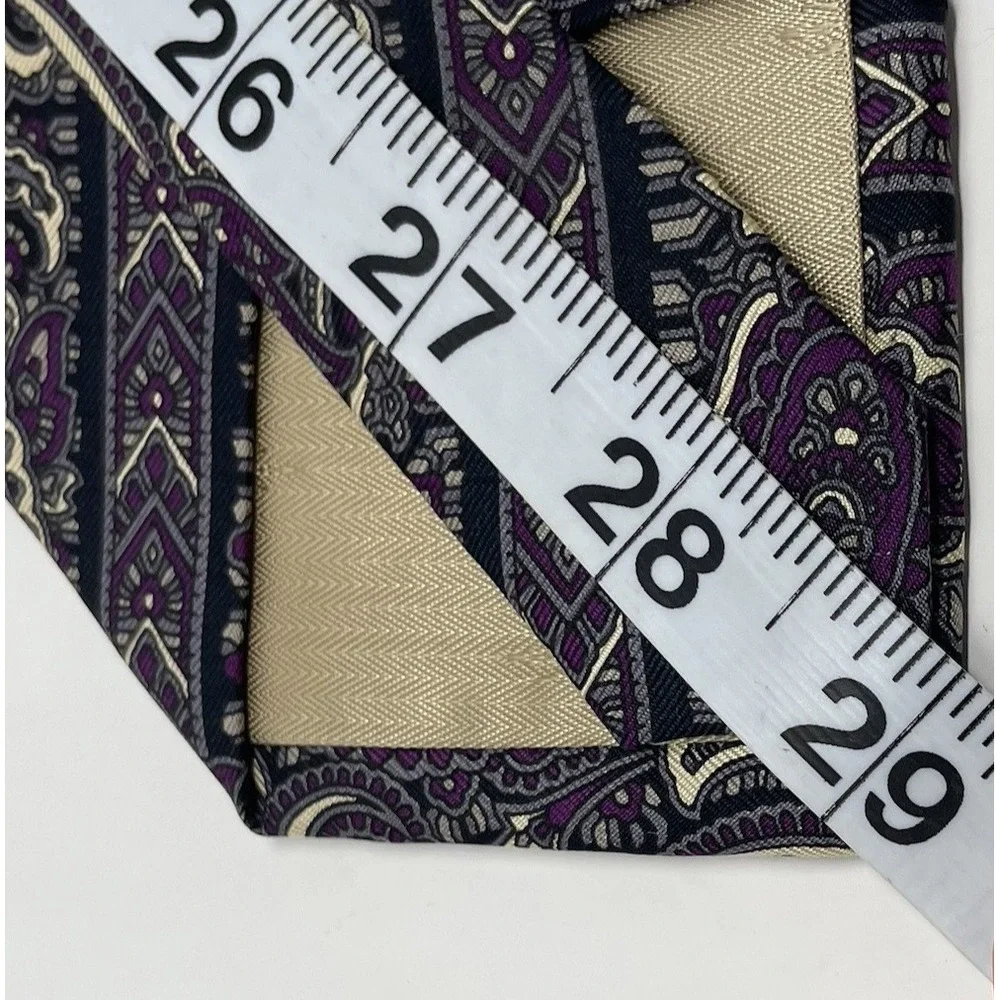 Mens Tie Handmade USA Italy Silk Purple Black Cream Gray 3.5x58